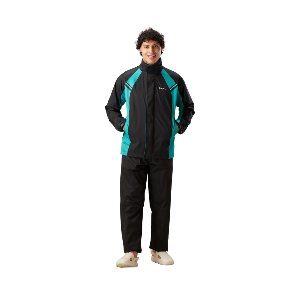 ZEEL Rain Coat for Men Waterproof for Bike Riders with Adjustable Hood Along with Inner Pockets,Waterproof Raincoat with Polyester Jacket,Pants and Waterproof Drawstring Bag (JS508_EJS511)