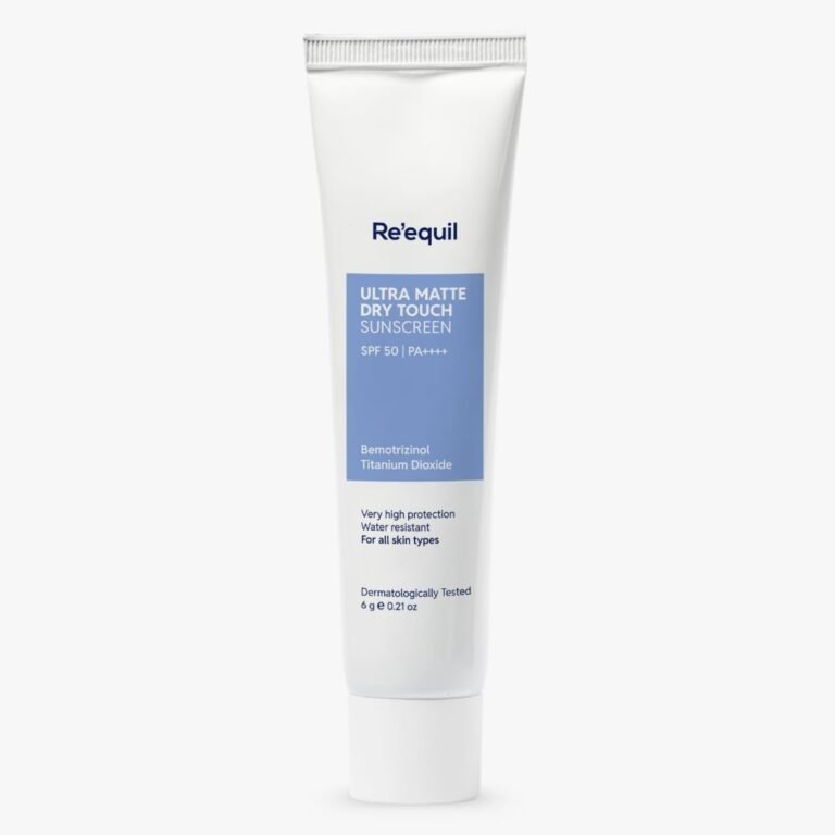 RE’ EQUIL Ultra Matte Dry Touch Sunscreen | SPF 50 PA++++ | Water & Sweat Resistant | No White Cast, Non-Greasy & Non-Comedogenic | For All Skin Types | 6G (Trial Pack)