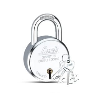 Link Smart 65mm Round Padlock – 7 Levers, Double Locking, Hardened Shackle, 50,000 Key Combinations, Steel Body, 4 Silver Keys (Silver)