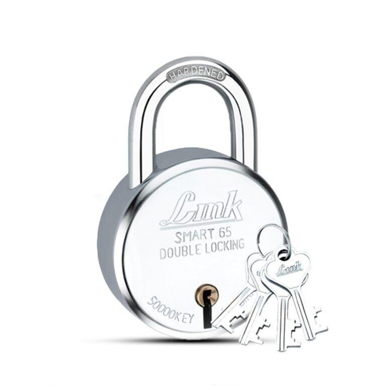 Link Smart 65mm Round Padlock – 7 Levers, Double Locking, Hardened Shackle, 50,000 Key Combinations, Steel Body, 4 Silver Keys (Silver)
