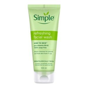 Simple Kind to Skin Refreshing Facial Wash | 100% Soap-Free Gentle Cleanser with Vitamin E & Glycerin | For All Skin Types | Perfect for Sensitive Skin, 100ml
