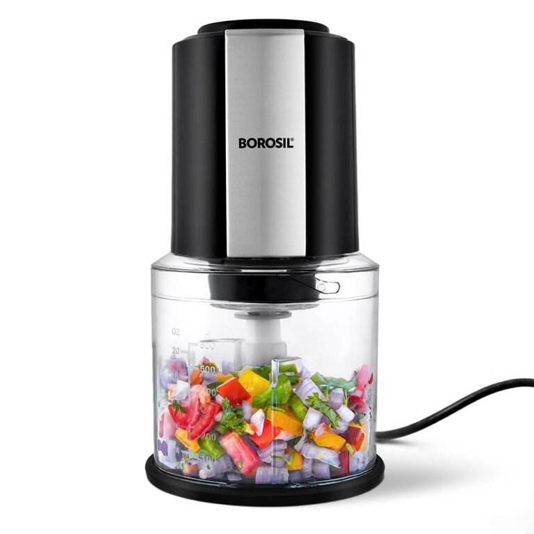 Borosil Chef Delite 300 Watts Electric Chopper for Kitchen, Twin Blade Technology, 600 ml ‘chop-n-store’ plastic bowl with lid, Vegetable Chopper, Cutter, Chop, Mince, Dice, Whisk, Blend, Black