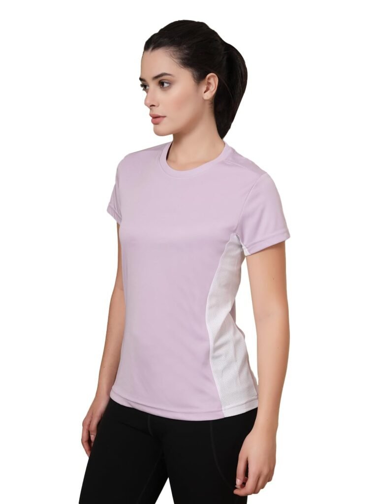 CHKOKKO Gym Tshirt for Women Workout Dry Fit t Shirt Sports Tshirt Lightweight Round Neck Breathable Half Sleeve Activewear Mesh Running Yoga Tops for Woman