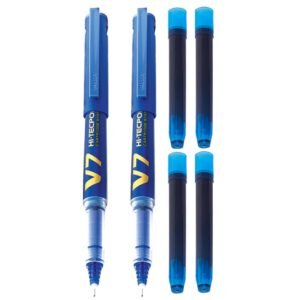 Pilot V7 Hi-tecpoint Roller ball pen with Cartridge System – 2 Blue Pens, 4 cartridges