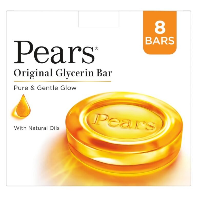 Pears Original Glycerin Soap Bar – Pure & Gentle Glow | With 98% Pure Glycerin | For Hydration & Glow | With Plant Based Cleanser for Skin & Body | Paraben-free | 125gms x 8