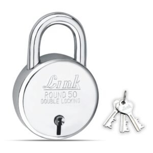 Link Locks| Round 50mm Padlock with 3 Keys |Lock for Main Door, Gate, Shops, Office | Silver Finish |2 Years Warranty