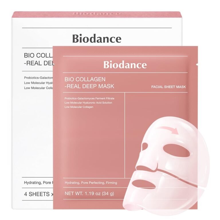 BIODANCE Bio-Collagen Real Deep Mask, Hydrating Overnight Hydrogel Face Mask, Pore Minimizing, Elasticity, Plumping, Travel Essentials & Self Care Gifts for Women, Korean Skin Care – 34g x 4Pcs