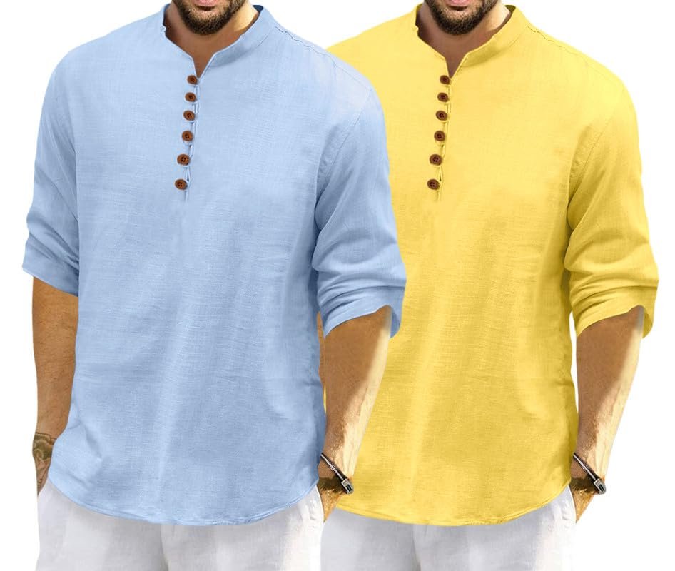 ROYALSCOUT Men’s Cotton Polyester Blend Solid Regular Fit Full Sleeve Short Kurta | Ethnic, Lightweight Summer Kurta for Daily & Occasion Use