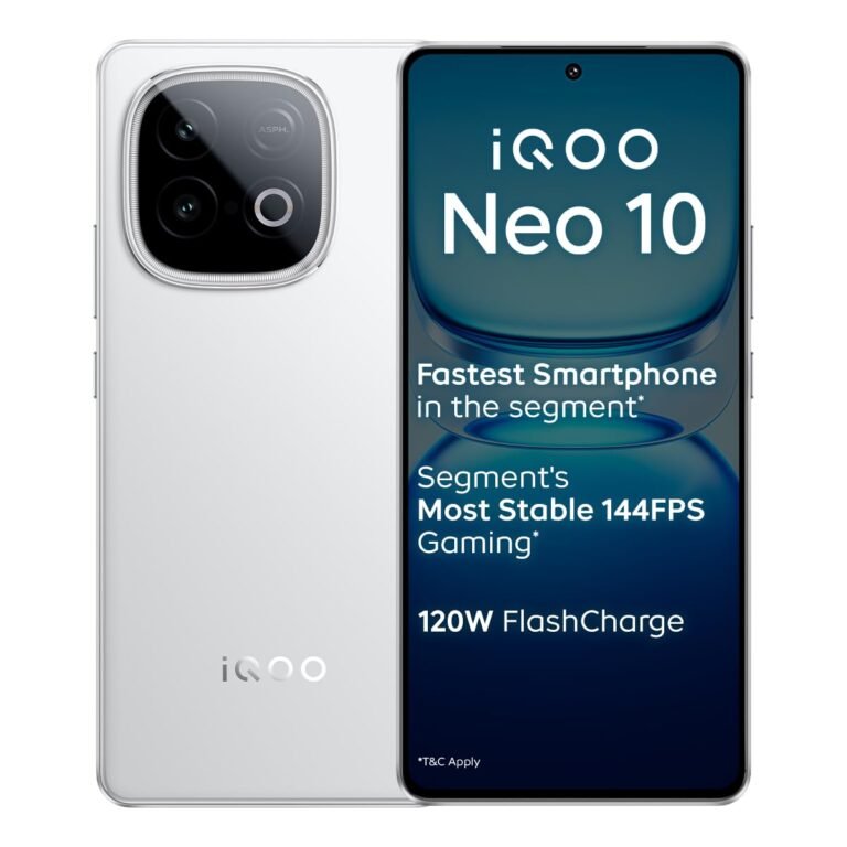 iQOO Neo 10 (Alpine White, 8GB RAM, 256GB Storage) | Segment’s Fastest Processor* with Snapdragon 8s Gen 4 & Supercomputing chip Q1 | 120W FlashCharge | Segment’s Brightest AMOLED Display*