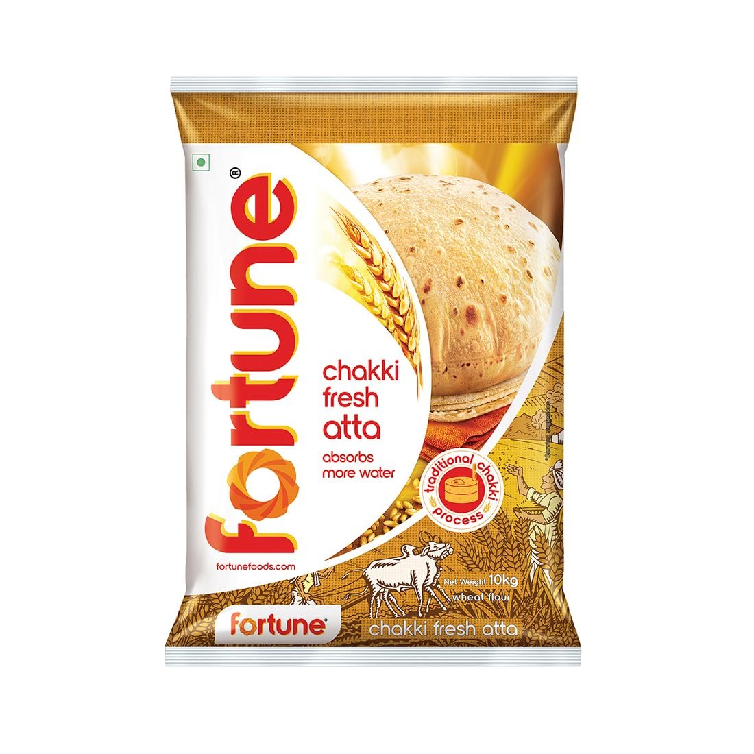 Fortune Chakki Fresh Atta, 10 kg, 100% Atta 0% Maida