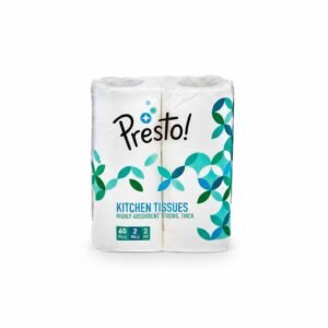 Amazon Brand – Presto! 2 Ply Kitchen Tissue Paper Roll | 120 Pulls | 60 Kitchen Towels X 2 Rolls | Soft And Highly Absorbent | 100% Natural Virgin Cellulose Fiber