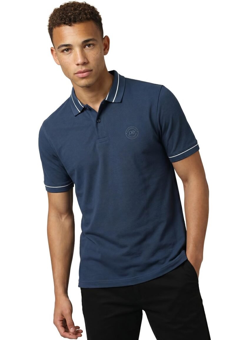 Peter England Men’s Regular Fit Insignia Half Sleeve Polo T-Shirt | Cotton Rich | Premium Pique Weave