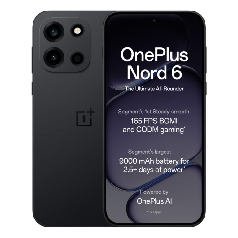 OnePlus Nord 6 | 8GB+256GB | Pitch Black | Snapdragon 8s Gen 4 | Segment’s First Stable 165FPS Gaming | Segment’s Largest 9000mAh Battery | Most Complete IP Rating | Personalized AI