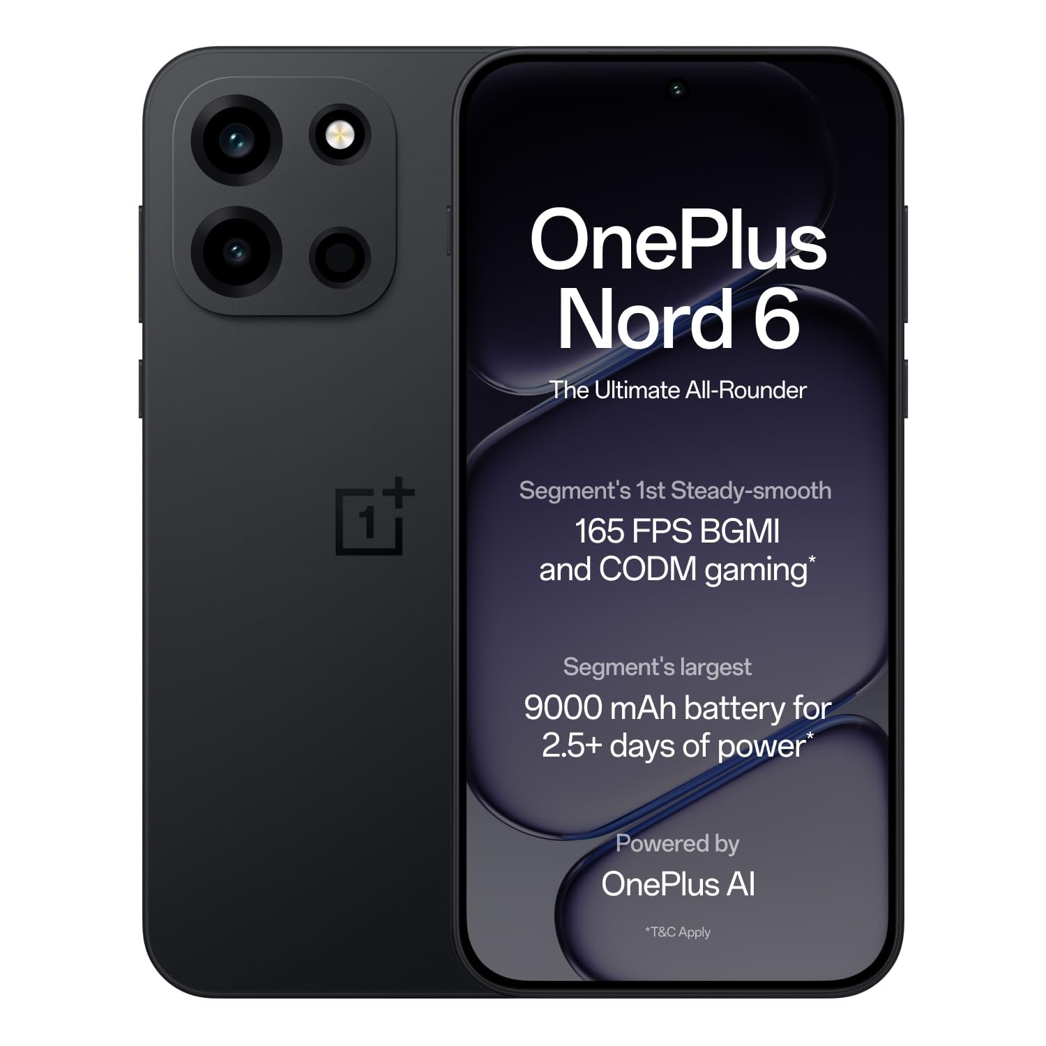 OnePlus Nord 6 | 8GB+256GB | Pitch Black | Snapdragon 8s Gen 4 | Segment’s First Stable 165FPS Gaming | Segment’s Largest 9000mAh Battery | Most Complete IP Rating | Personalized AI