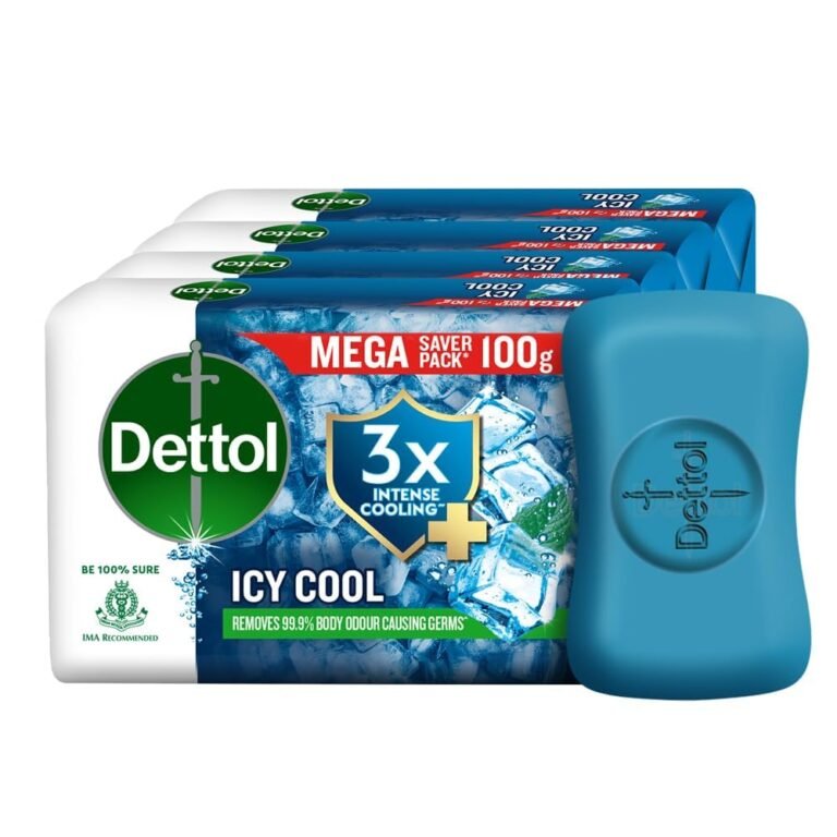 Dettol Icy Cool Bathing Soap Bar With 3x intense cooling (400gm), 100gm – Pack of 4