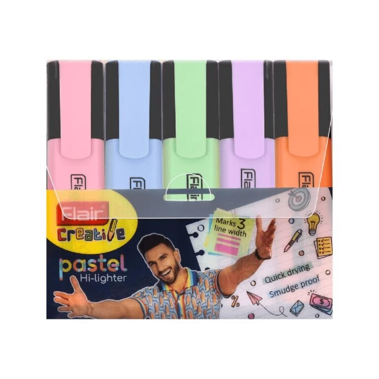 FLAIR Pastel 5 Shades Hi-lighter Pouch Pack | Flexible Line Width | Quick Drying & Smudge Proof Pastel Ink | Non-Toxic Ink, Safe For Childrens | 5 Smoothing Colors, Pack of 1