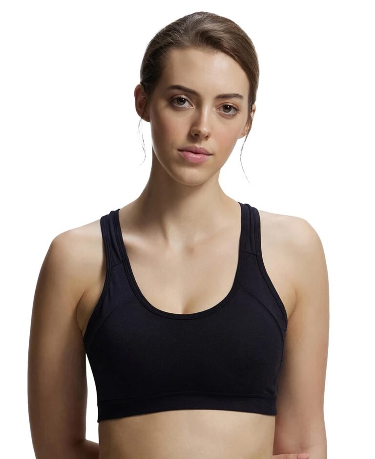 Jockey 1380 Women Wirefree Padded Super Combed Cotton Elastane Stretch Full Coverage Racerback Styling Active Bra with StayFresh and Moisture Move Treatment_(Prints May Vary)