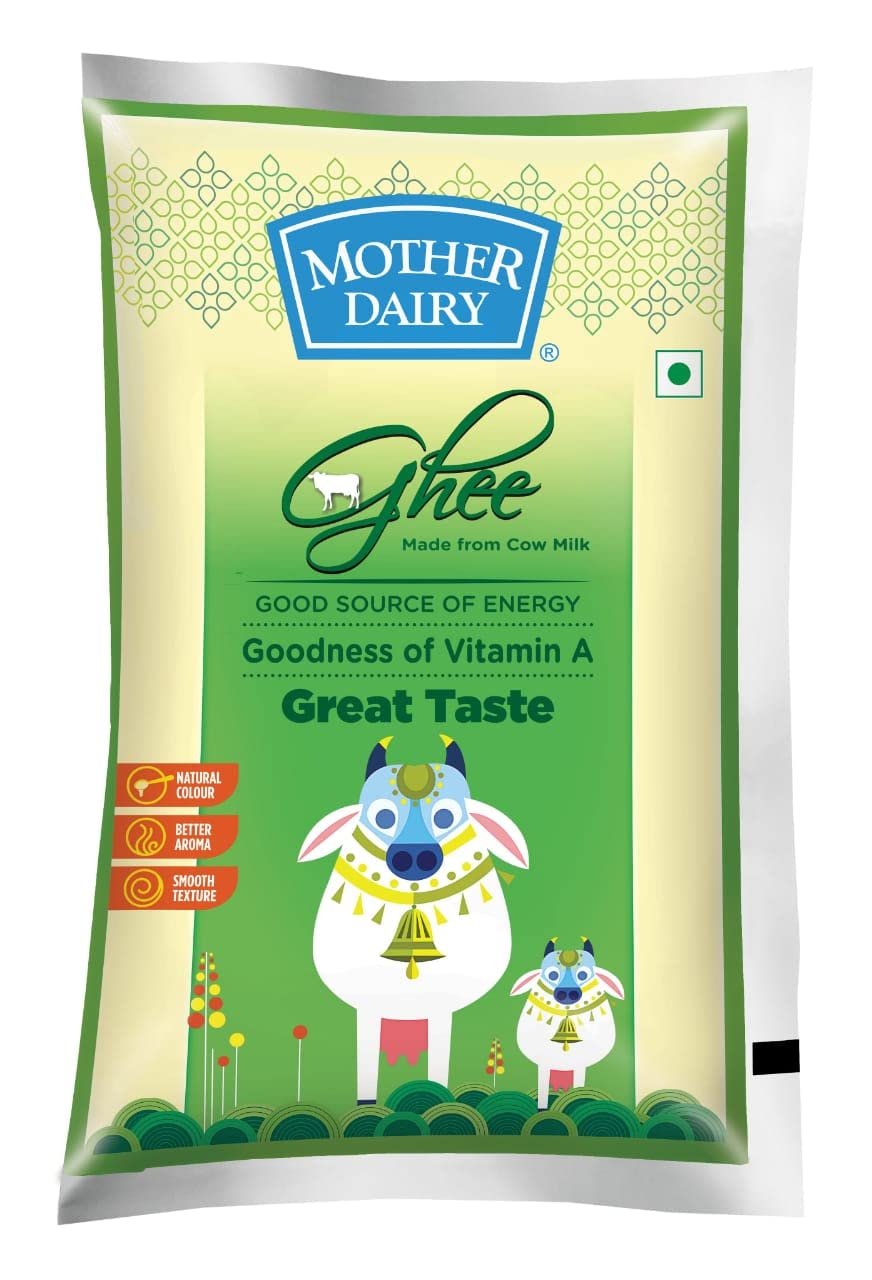 Mother Dairy Cow Ghee Pouch, 1L (902 grams)