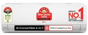 LG 1.5 Ton 5 Star,New star rated, Smart Inverter Split AC (Copper, AI Convertible 6in1,VIRAAT Mode, Faster Cooling & Energy Saving, 4 Way Swing, HD Filter, AS-Q19YNZE1,White)