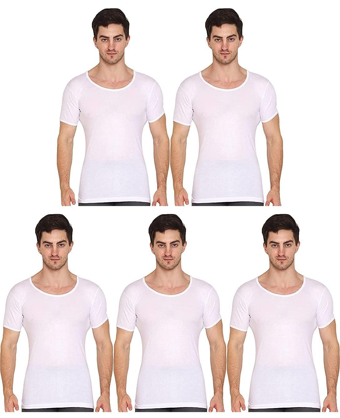 VIP Men’s Cotton Vest – Soft & Breathable Half Sleeve Innerwear for Everyday Comfort | Sweat-Absorbing, Quick-Dry | Regular Fit, Label-Free Design for Superior Ease & Durability. Pack of 5