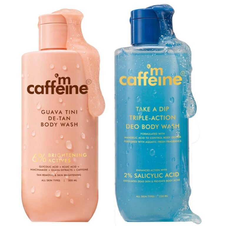 mCaffeine Take a Dip Deo Body Wash with Mandelic and Salicylic Acid Keeps You Odour-Free for up to 6 Hours & Guava Tini 6% Brightening Actives De-Tan Body Wash Reduces Tan, Brightens Skin