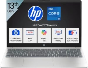 HP 15, Ci7-13620H 13th Gen Laptop (16GB DDR4, 512GB SSD) Anti-Glare, Micro-Edge, 15.6”/39.6cm, FHD, Win11, M365 Basic(1yr), Office Home24, Silver,1.65kg, FHD Camera W P. Shutter, Backlit,15-Fr0025TU