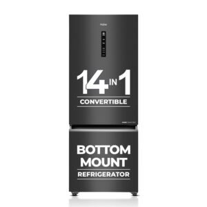 Haier 325 L 3 Star Frost Free Bottom Mount Double Door Refrigerator|Convertible 14-in-1|Jhukna Mat-Bottom Freezer|Digital Display Panel|Triple Inverter|Twist Ice Maker (HEB-333GB-P, Graphite Black)