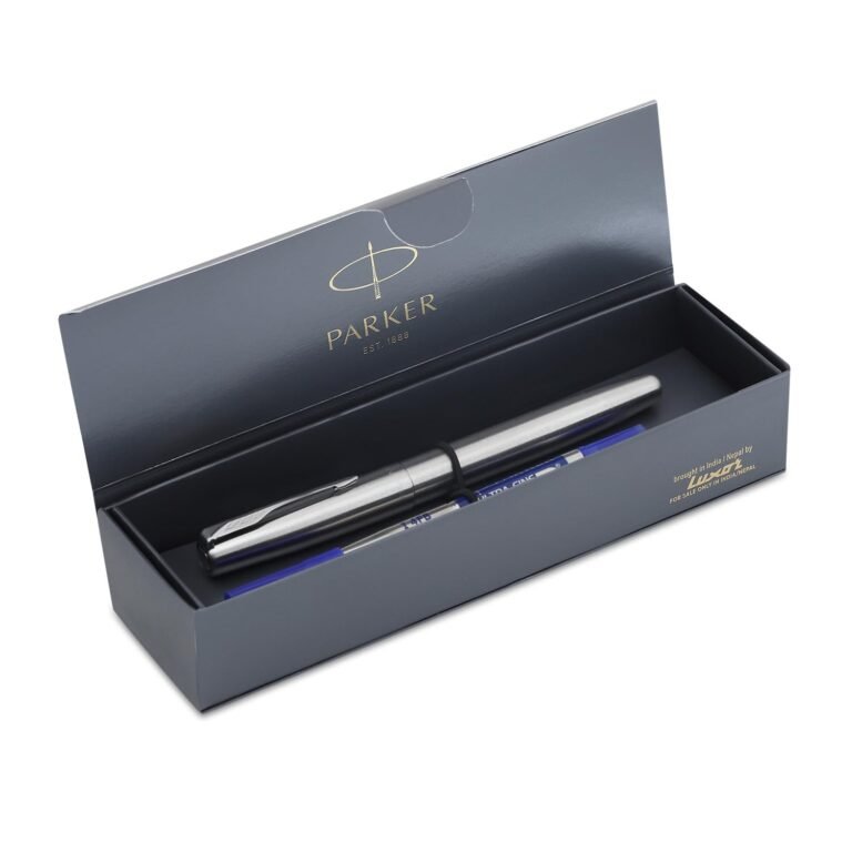Parker Frontier Stainless Steel Chrome Trim Roller Ball Pen | Ink Color Blue | Ultra Fine Navigator Technology Refill | Smooth Writing Pen for Students, Writers, and Professionals