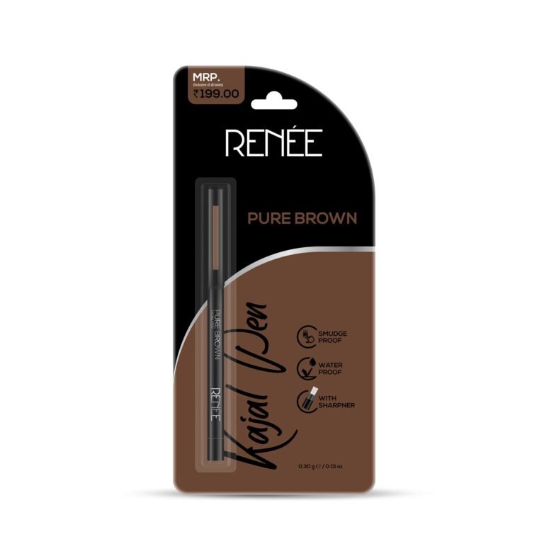 RENEE Pure Brown Kajal Pen with Sharpener |24 Hrs Stay Long Lasting Kohl Pencil |Matte Finish, Rich Color Payoff |Smudge & Water Proof with One Swipe Application Formula – 0.30gm