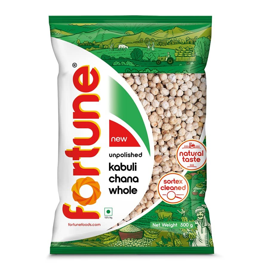 Fortune Kabuli Chana, 500 gm, Unpolished and Sortex cleaned