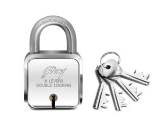 Godrej Locks I Square 6 levers 50mm I 4 Keys I Padlock for Main Door I Gate Lock I Lock for Tool Box, Shutters, Shops & Offices I Corrosion Resistant Shackle I Silver Finish | 1 Year Warranty