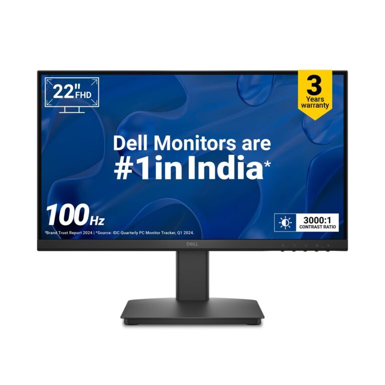 Dell SE2225HM 21.5″/54.6cm FHD, 100Hz Refresh, VA Panel, 5ms Response, Tilt Adjust, 3000:1 Contrast, 250 cd/m2, Ports: HDMI, DP 1.2, VGA, TÜV Rheinland 3-Star Eye Comfort, Ultra-Thin bezels Monitor