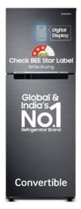 Samsung 236 L, 3 Star, Convertible, Digital Inverter with Display Frost Free Double Door Refrigerator (RT28C3733B1/HL, Black Matte/Black DOI)