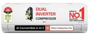 LG 1.5 Ton 5 Star,New star rated, DUAL Inverter Split AC (Copper, AI Convertible 6-in-1,VIRAAT Mode,Faster Cooling & Energy Saving,4 Way Swing, HD Filter with Anti-Virus Protection, US-Q19YNZE3,White)