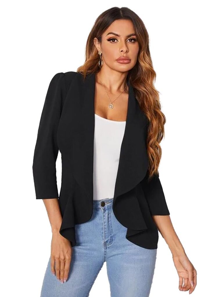 KOTTY Women’s Lightweight Open Front Blazer – Draped Waterfall Longline Blazer Style