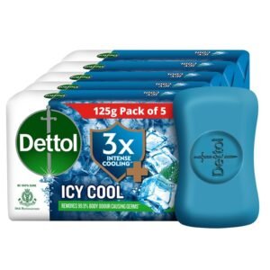 Dettol Icy Cool Bathing Soap Bar With 3x intense cooling (625gm), 125gm – Pack of 5