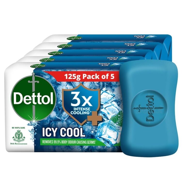 Dettol Icy Cool Bathing Soap Bar With 3x intense cooling (625gm), 125gm – Pack of 5