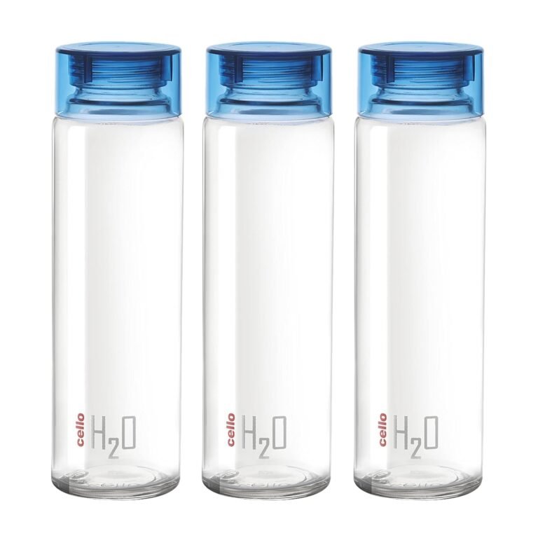 CELLO H2O Glass Water Bottle Set of 3 Pcs for Office & Daily Use 920 ml, Blue | Durable Freezable & Fridge Safe, Leakproof Wide Mouth Leadfree Toughened Glass Water Bottle For Kitchen & Travel