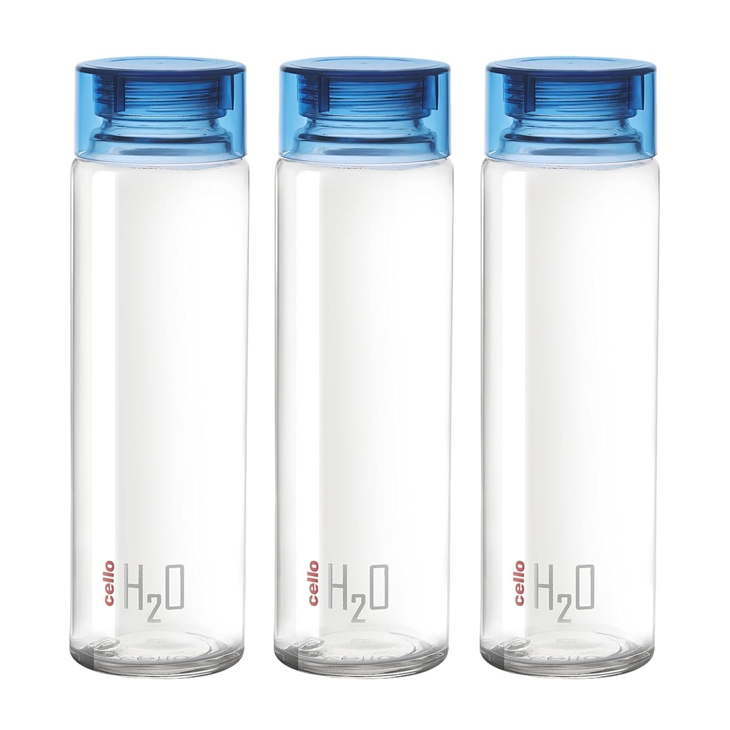 CELLO H2O Glass Water Bottle Set of 3 Pcs for Office & Daily Use 920 ml, Blue | Durable Freezable & Fridge Safe, Leakproof Wide Mouth Leadfree Toughened Glass Water Bottle For Kitchen & Travel
