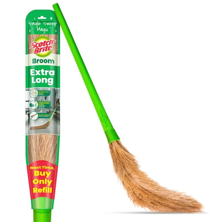 Scotch-Brite XL No-Dust Broom with Long Handle |Flat Fiber Jhadu for Fine Dust & Hair, Reaches All Corners | Multipurpose Floor, Cobweb & Ceiling Cleaner | No Back Strain.