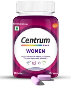 Centrum Women, World’s No.1 Multivitamin with Biotin, Vitamin C & 21 vital Nutrients for Overall Health, Radiance, Strong Bones & Immunity (Veg) Pack of 30 Tablets