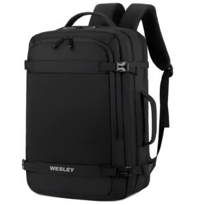 Wesley Luxur 45 Ltrs Overnighter Expandable Travel Laptop Backpack, Flight Cabin Approved Carry On with 16 inch Laptop Compartment, Anti Theft feature business/Travel/Weekender/college Charcoal Black