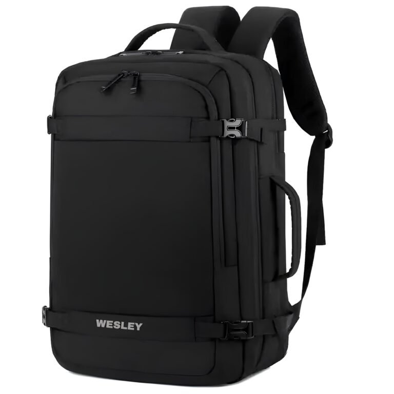 Wesley Luxur 45 Ltrs Overnighter Expandable Travel Laptop Backpack, Flight Cabin Approved Carry On with 16 inch Laptop Compartment, Anti Theft feature business/Travel/Weekender/college Charcoal Black