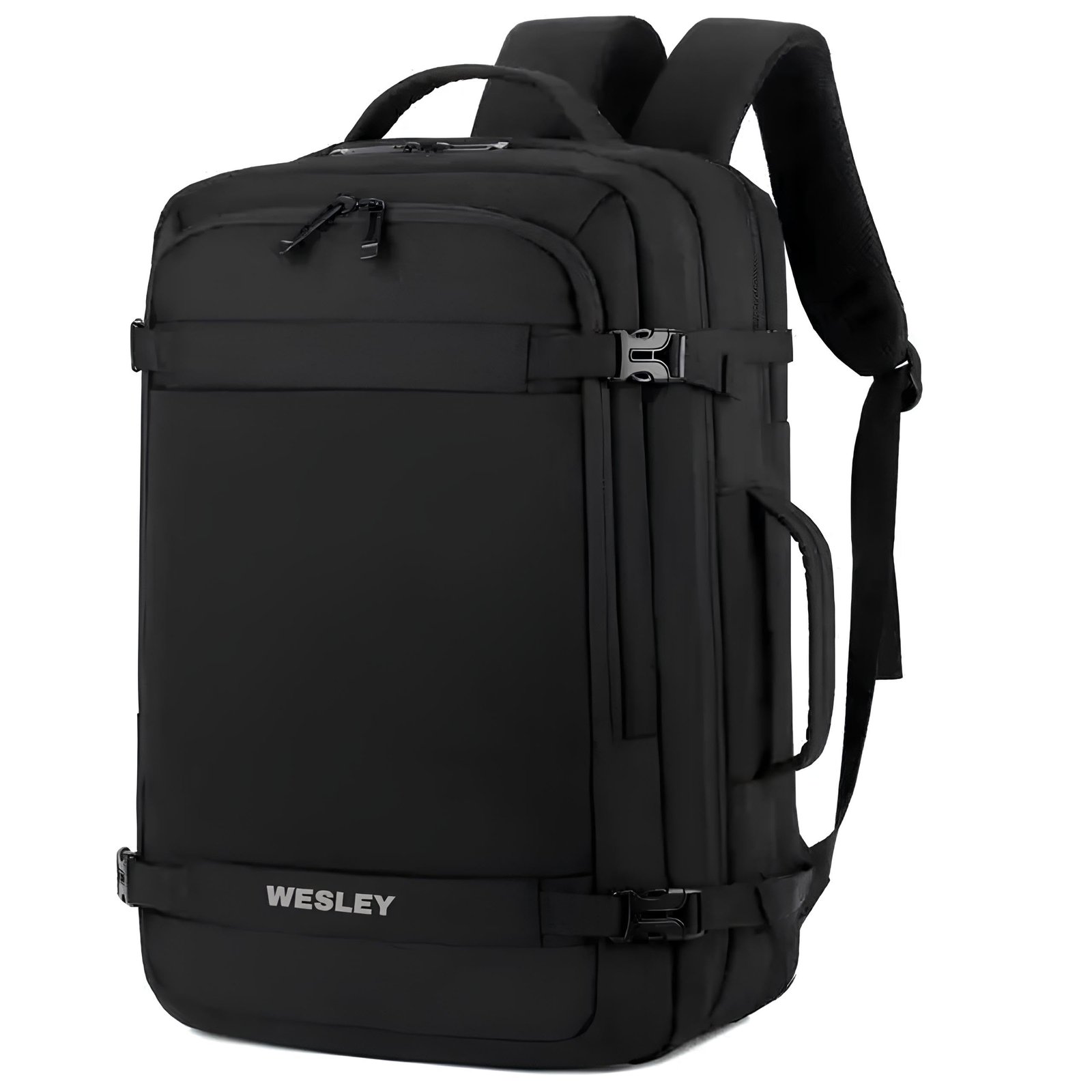 Wesley Luxur 45 Ltrs Overnighter Expandable Travel Laptop Backpack, Flight Cabin Approved Carry On with 16 inch Laptop Compartment, Anti Theft feature business/Travel/Weekender/college Charcoal Black