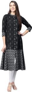 Yash Gallery Women’s Cotton Relaxed Fit A Line Rayon & Cambric Zig-Zag Printed A-Line Kurta