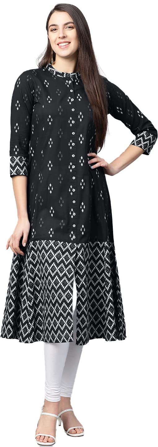 Yash Gallery Women’s Cotton Relaxed Fit A Line Rayon & Cambric Zig-Zag Printed A-Line Kurta