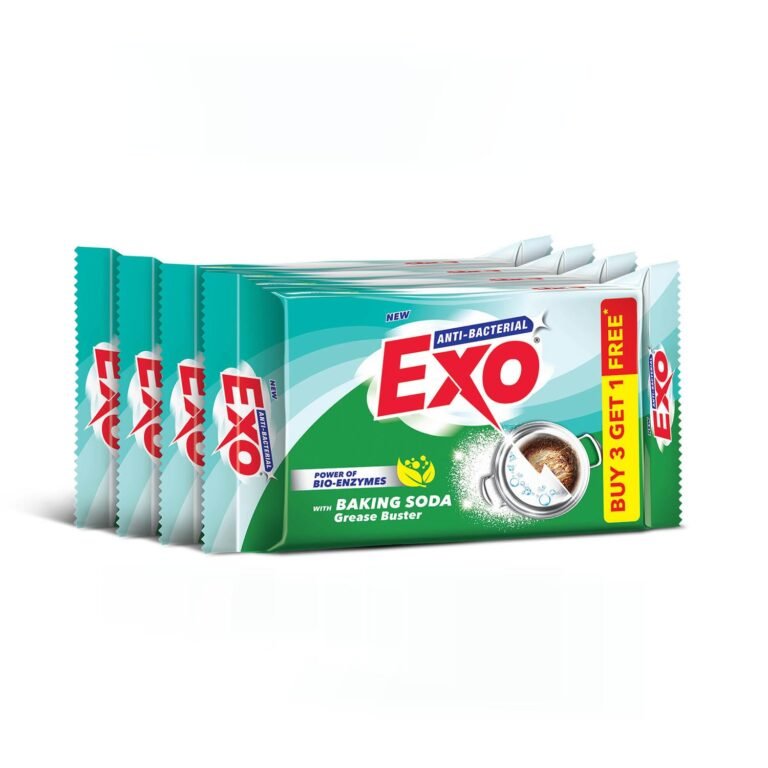 Exo Anti-Bacterial Dishwash Bar 90gm X (3+1) | Power of Bio-Enzymes Removes Tough Grease | Complete Dishwashing Solution With Baking Soda for Grease Buster | Experience Hygienic & Superior Cleaning