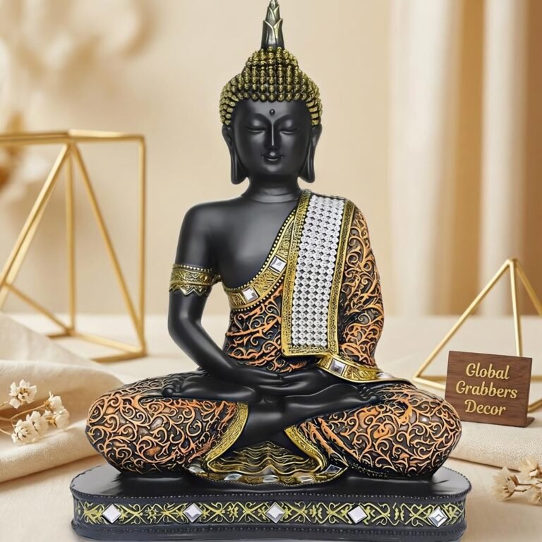 Global Grabbers new Limited Edition 25 Centimetre Meditating Sitting Buddha Idol Statue showpiece Home Decor Decoration Items for Living Room and Gifts (1, Orange Black)