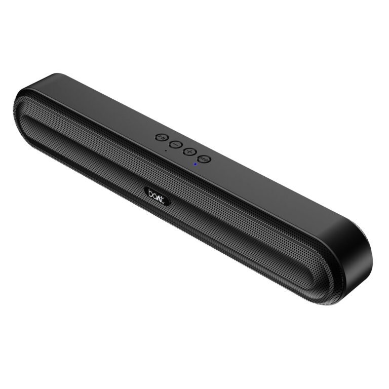 boAt Aavante Bar 490 10W Signature Sound, Dual Full-Range Drivers,7 HRS Battery, Built-in Mic,2.0 CH, Free Music Streaming on JioSaavn, Bluetooth Sound Bar, Soundbar Speaker (Classic Black)