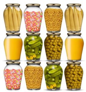 Glassbunny Big Pot Kitchen Storage Glass Jars & Containers for Kitchen Storage with Airtight Golden Metal Lid 1000ML Pack of 12